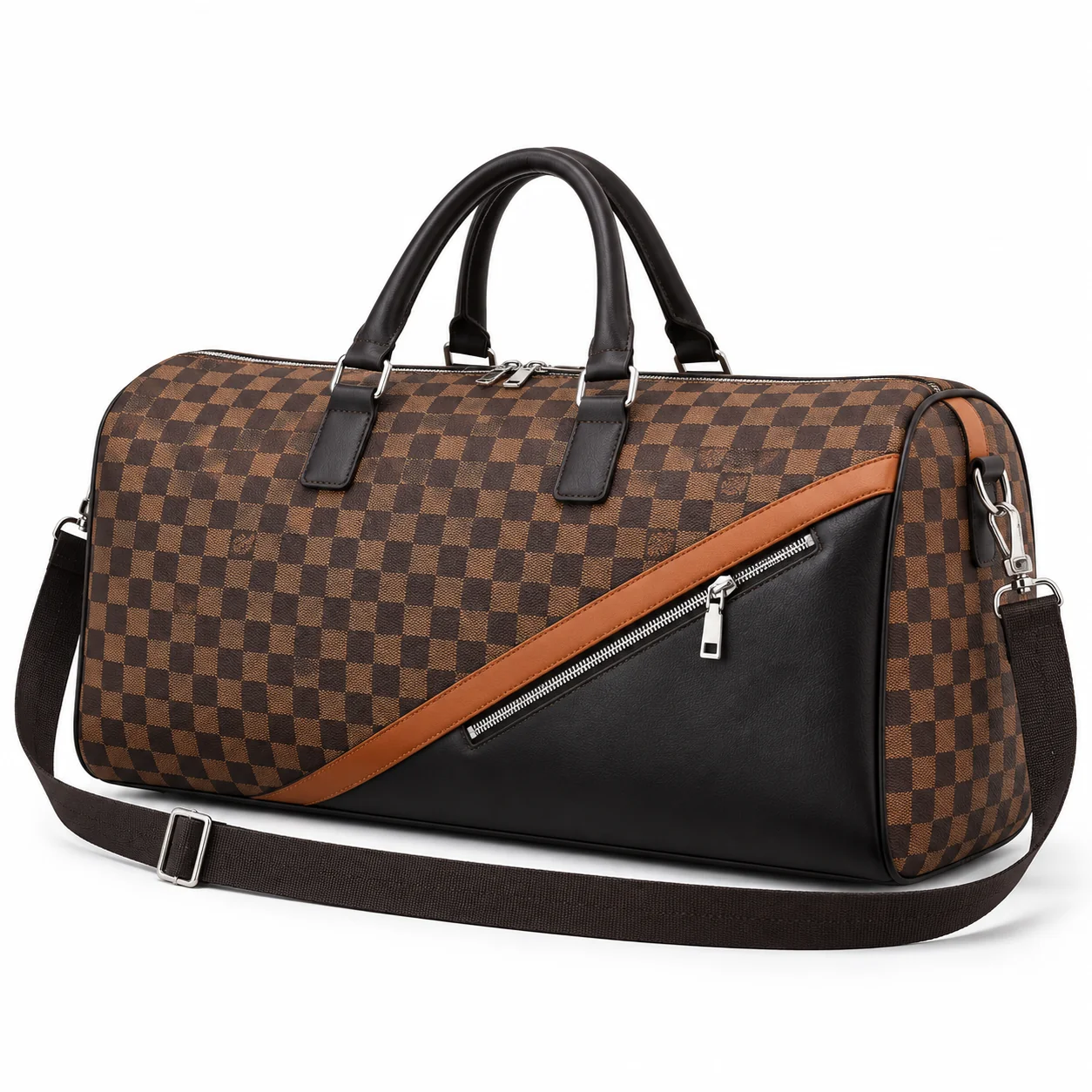 [BOL-VIAJE-CUAD-MAR] Bolso de viaje cuadriculado marrón