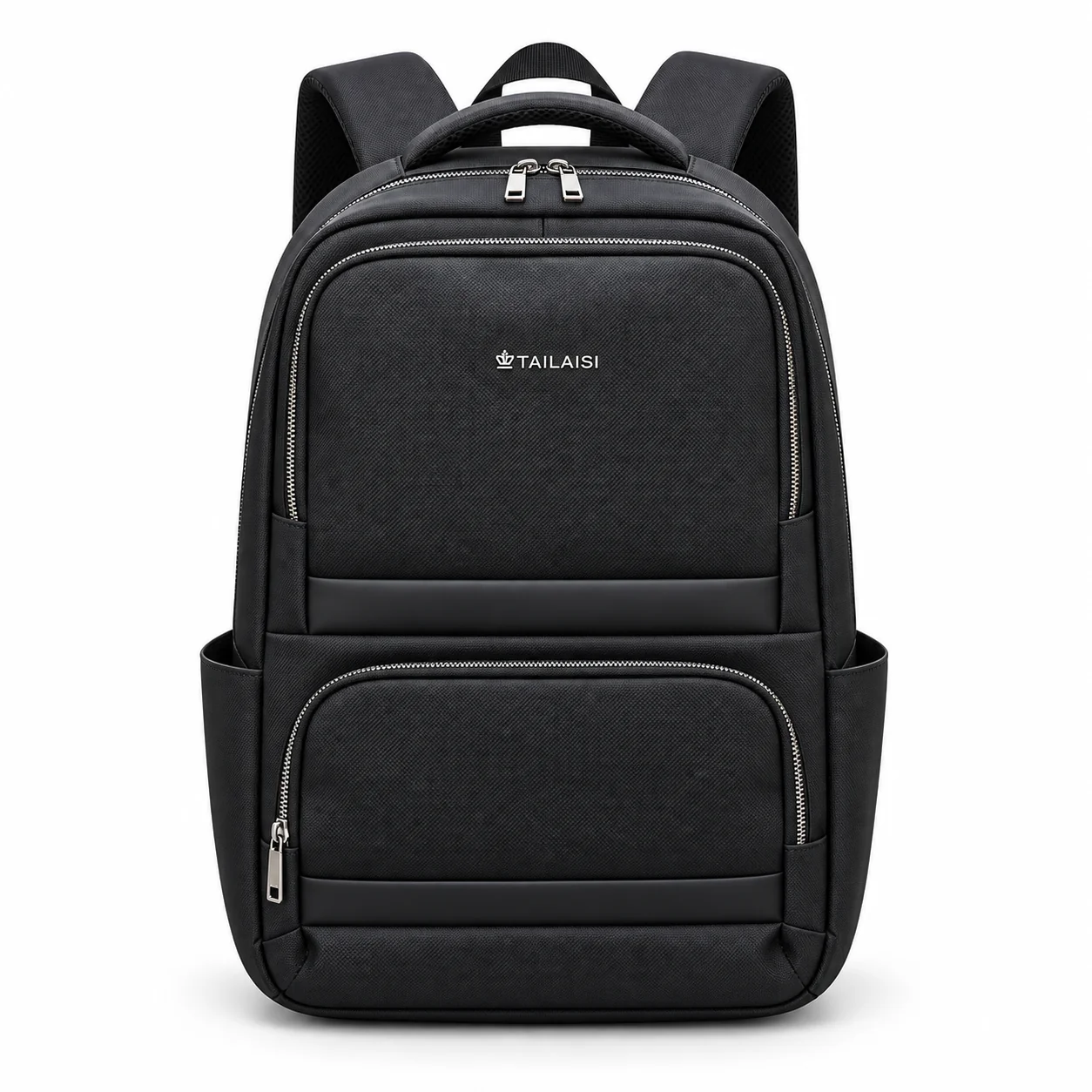 [MOCH-TELA-NEGRA] Mochila de tela negra con bolsillos frontales