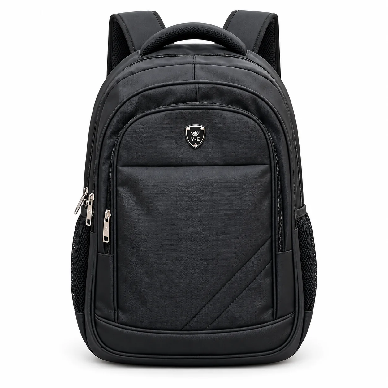 [MOCH-NEGRA-ESCUDO] Mochila negra con bolsillo frontal y escudo